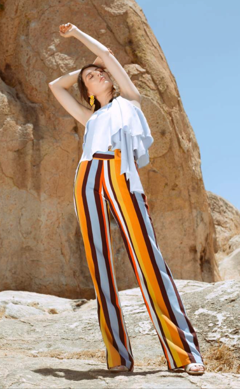 Pantalones De Rayas Verticales Rayas Blancas Palazzo De Rayas