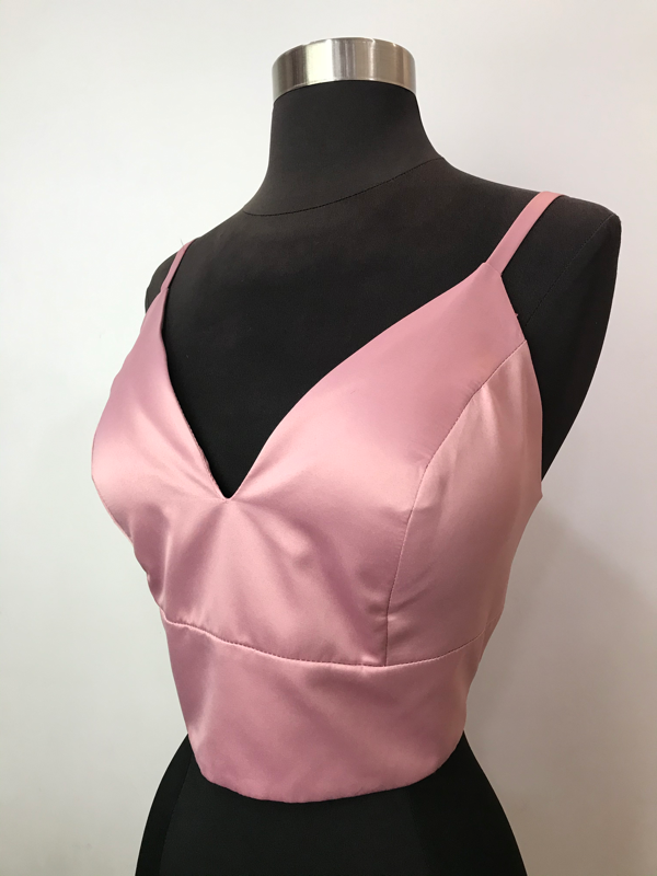 Crop top escote V palo de rosa