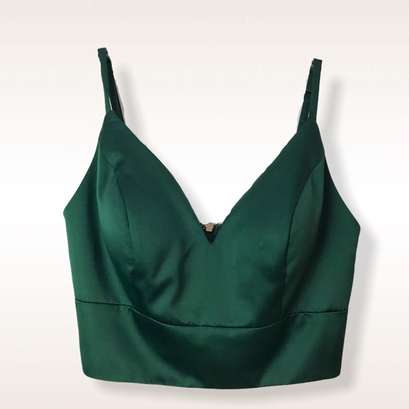 Crop top escote V verde botella