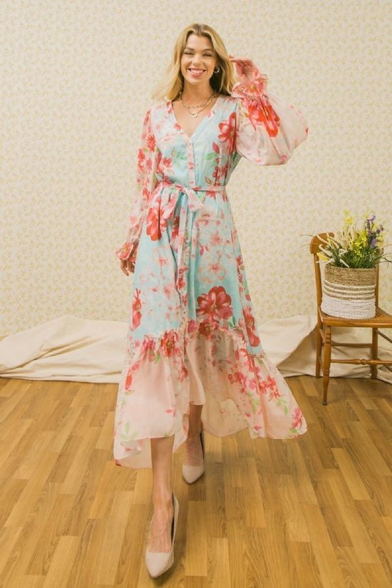 Vestido Largo Cruzado Floral – Pink shop by maf