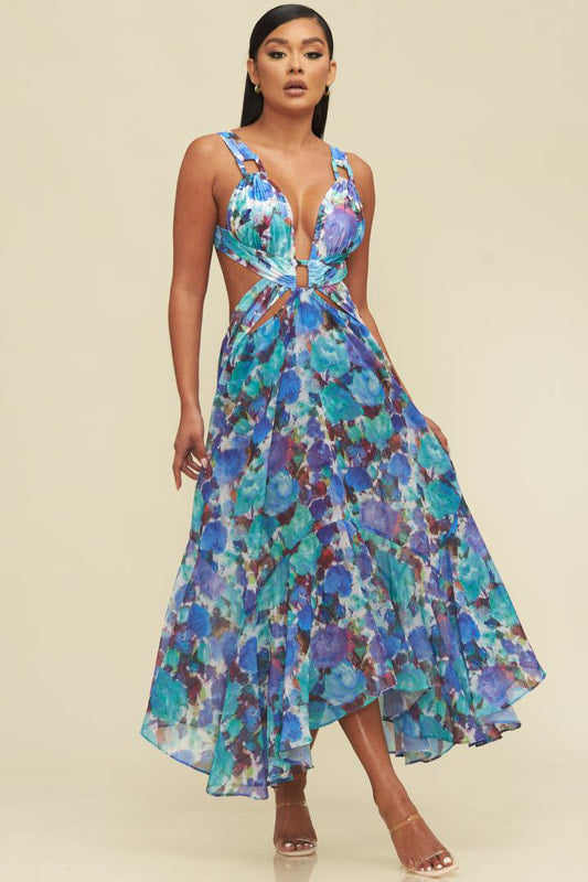 Vestido Largo al Tobillo cut off multi color azul