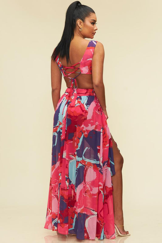 Vestido Largo cut off multi color Rosa Azul