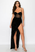 Vestido Lentejuelas Negro con Bustier