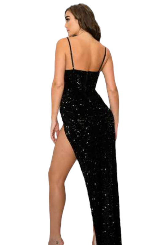 VESTIDO LENTEJUELAS NEGRO CON BUSTIER