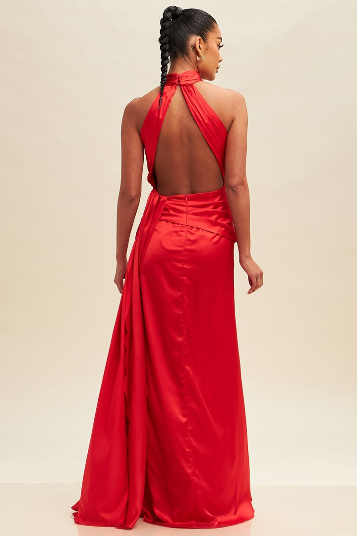 Vestido Satinado halter rojo
