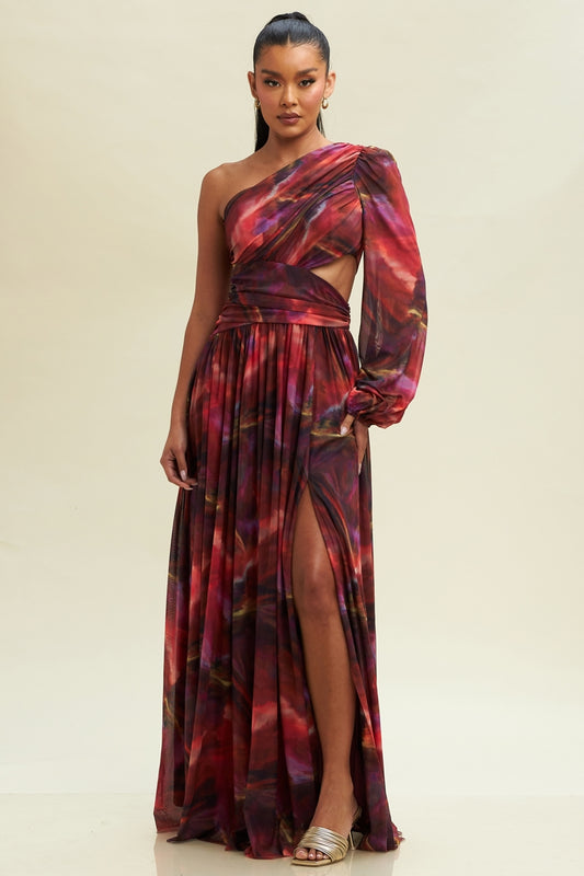 Vestido mesh una manga Colores  Rojo Multi