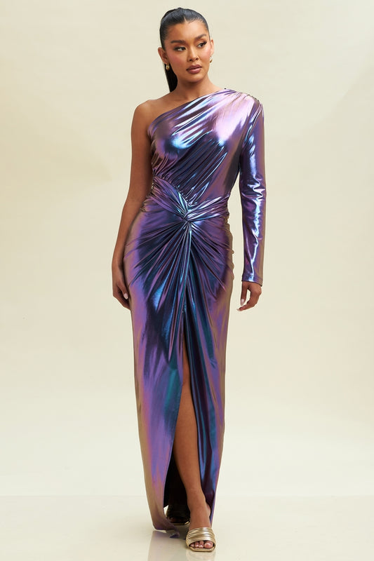 Vestido Asimetrico una Manga Holograma