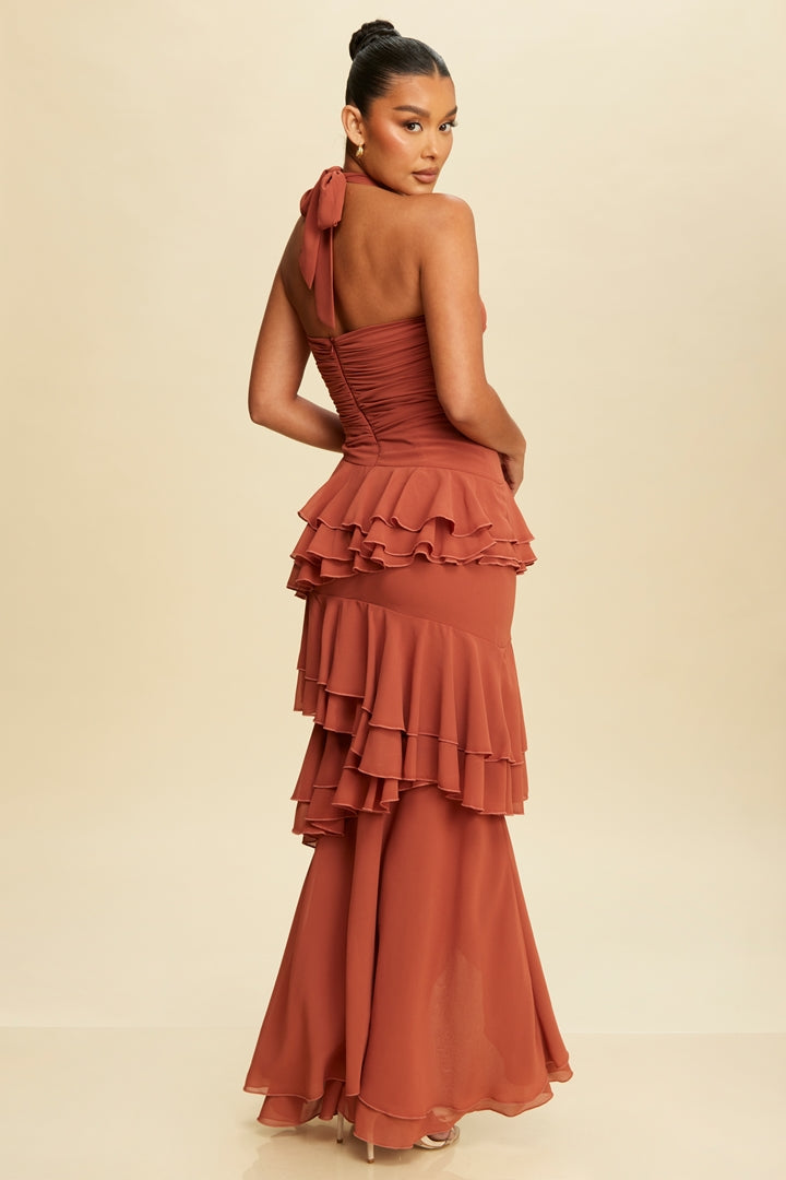 Vestido largo olanes halter shedron