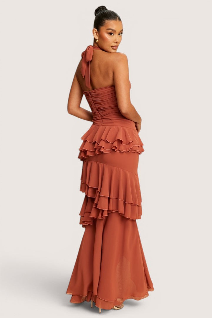 Vestido largo olanes halter shedron