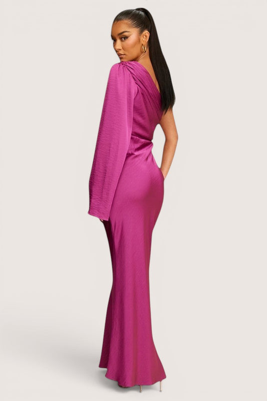 Vestido Satinado una Manga Campana berry