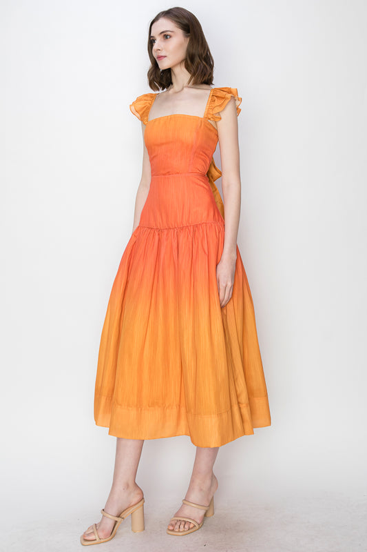 Vestido Midi  Degradado Escote recto Naranja