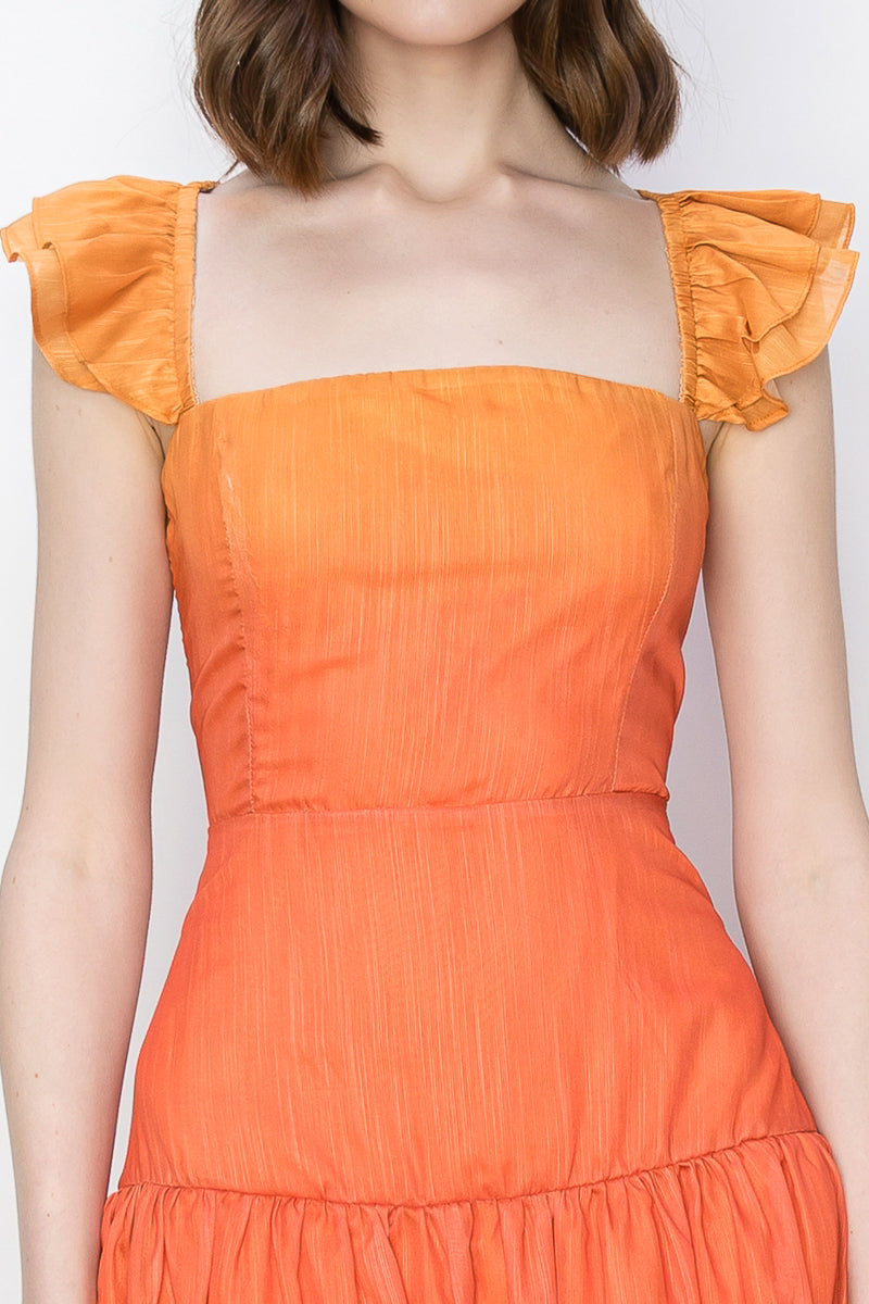 Vestido Midi  Degradado Escote recto Naranja