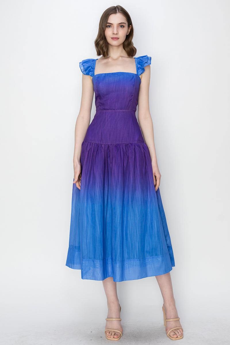 Vestido Midi  Degradado Escote recto azul