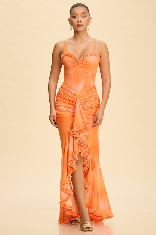 Vestido Corto Mesh Pegado Print Naranja | V260201