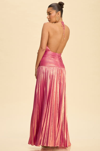 Vestido Largo Halter Pretina Ancha Fiusha | V260202
