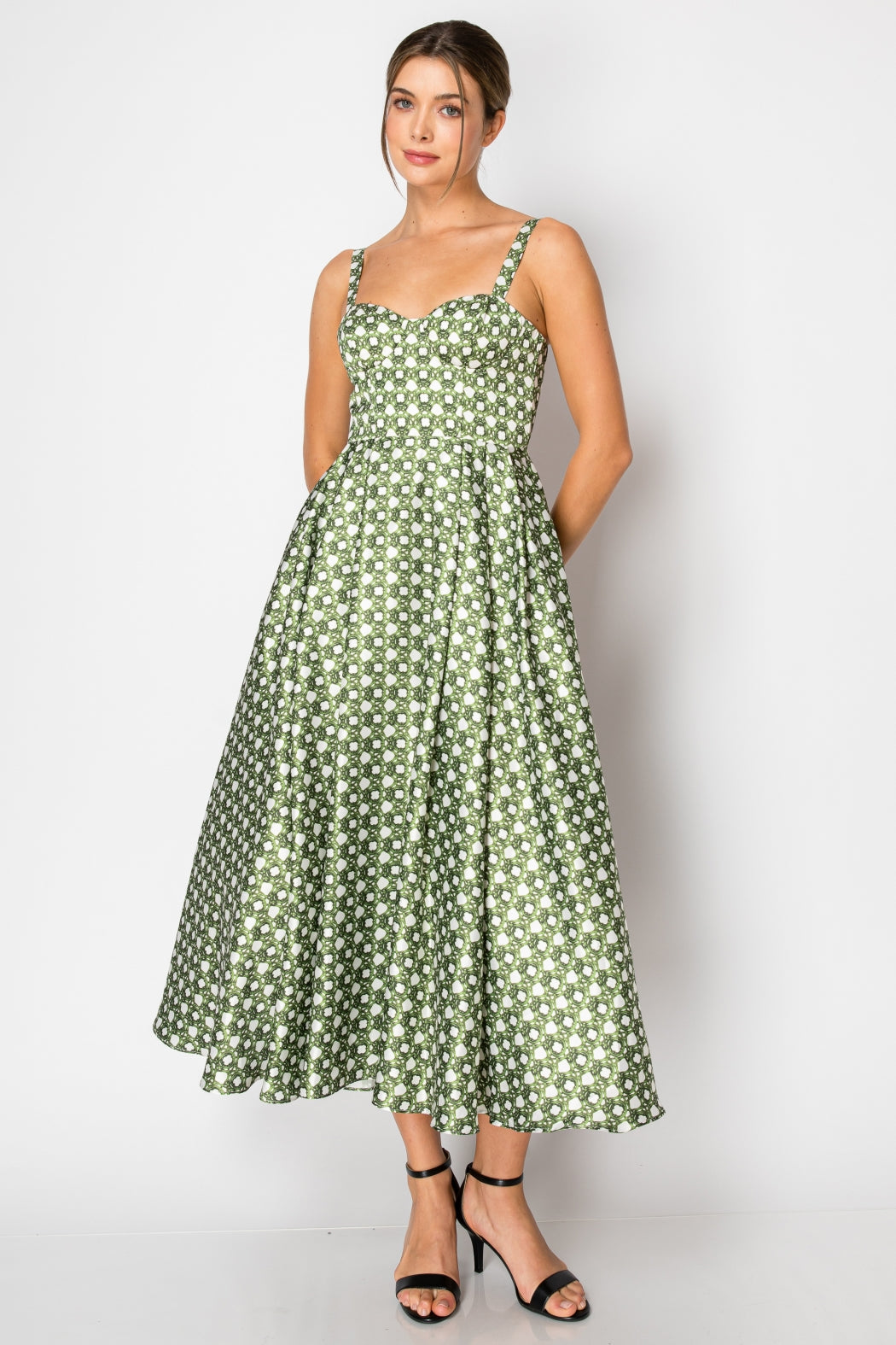 Vestido Midi  Tipo Corset Print Bejuco Verde