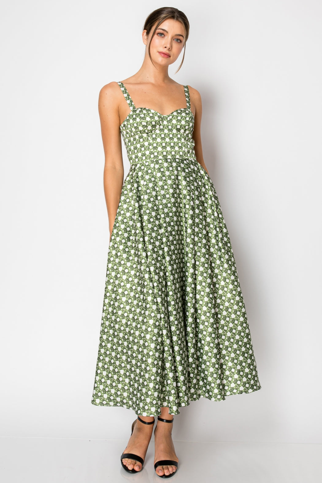 Vestido Midi  Tipo Corset Print Bejuco Verde