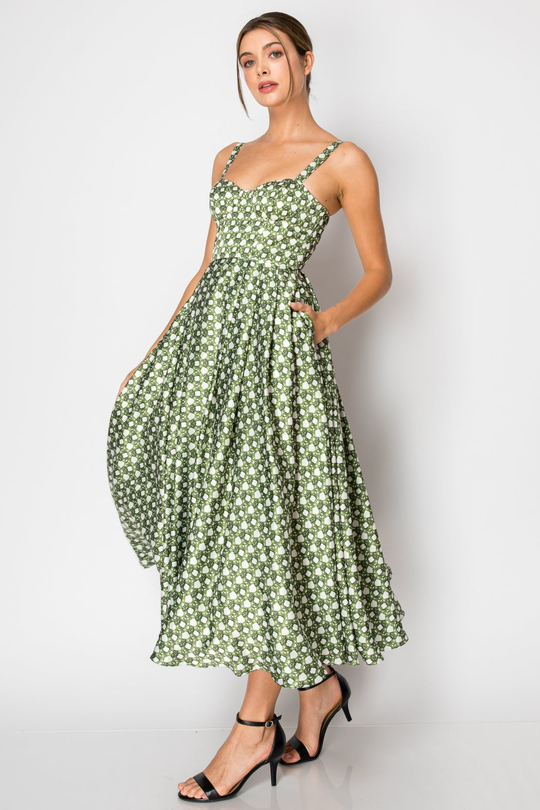 Vestido Midi  Tipo Corset Print Bejuco Verde