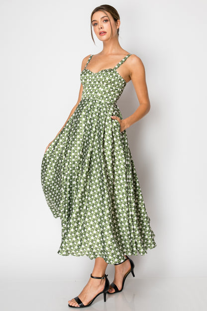 Vestido Midi  Tipo Corset Print Bejuco Verde