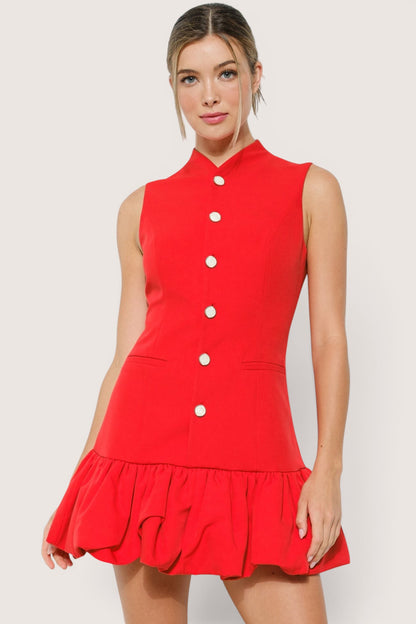 Vestido Corto Camisero sin Mangas Globo