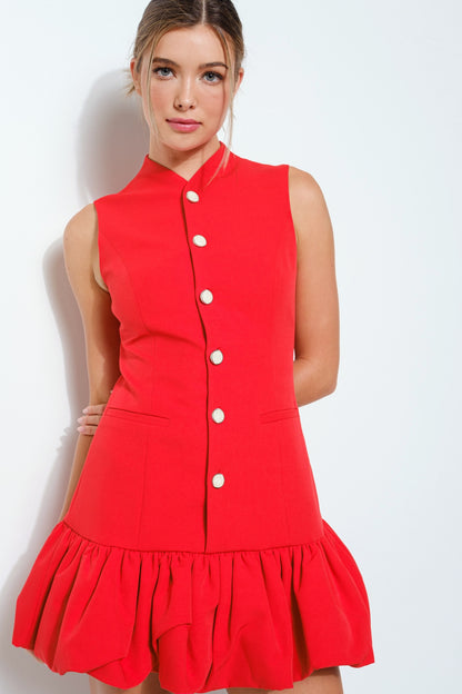 Vestido Corto Camisero sin Mangas Globo