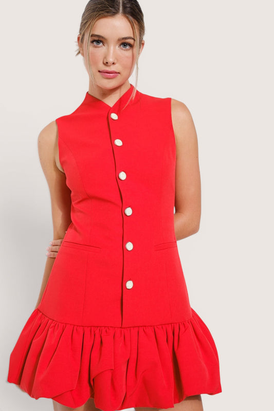 Vestido Corto Camisero sin Mangas Globo