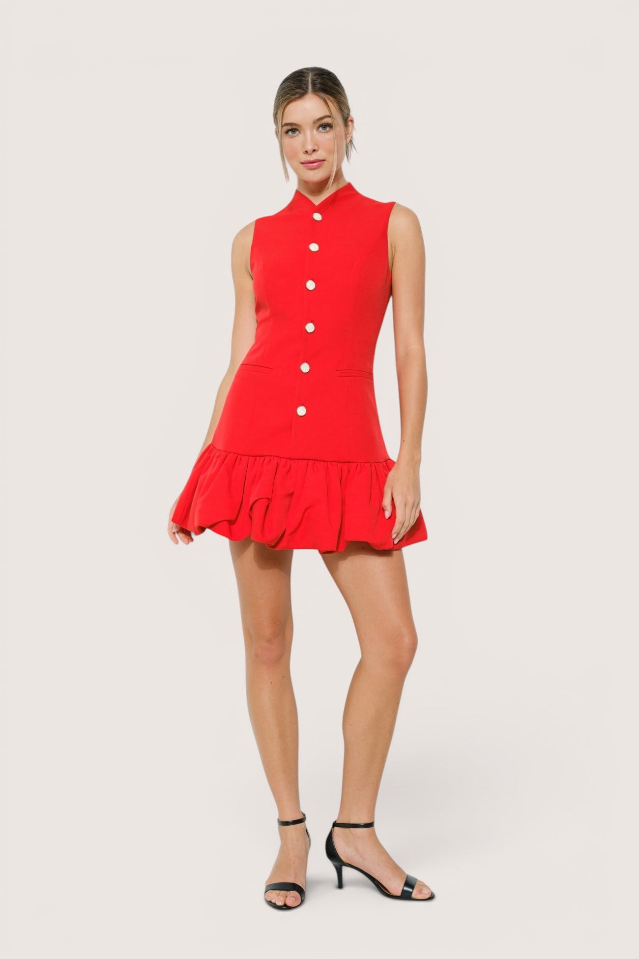 Vestido Corto Camisero sin Mangas Globo
