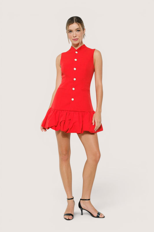 Vestido Corto Camisero sin Mangas Globo