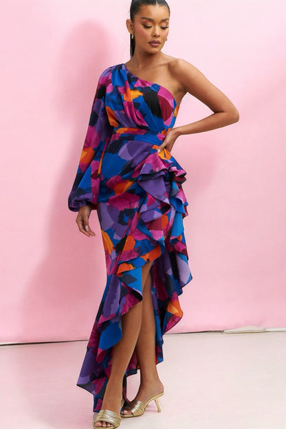 Vestido satinado una manga Colores