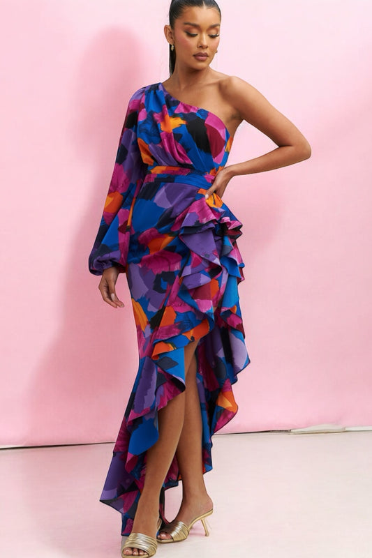 Vestido satinado una manga Colores