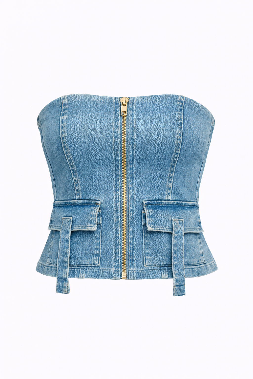 Corset Denim Strapless Bolsillos