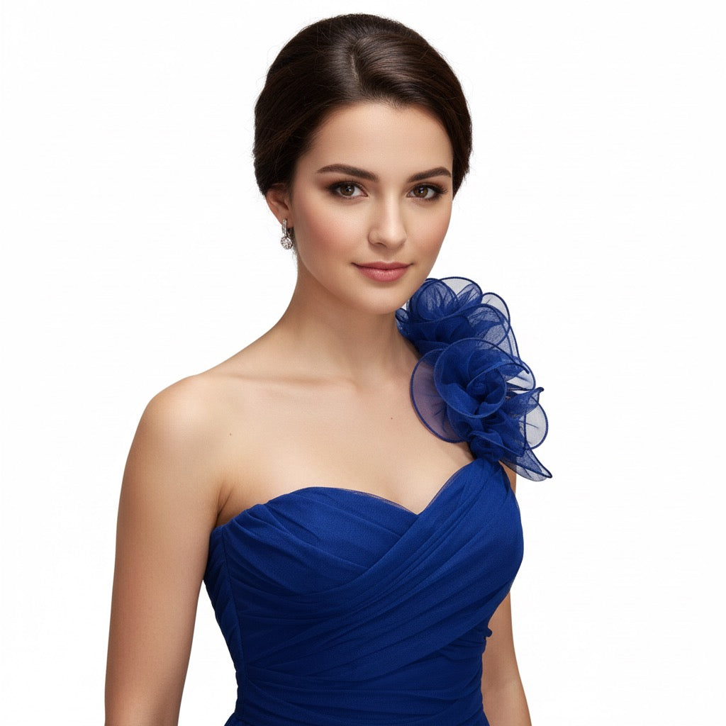 Vestido Largo tul con olanes un tirante