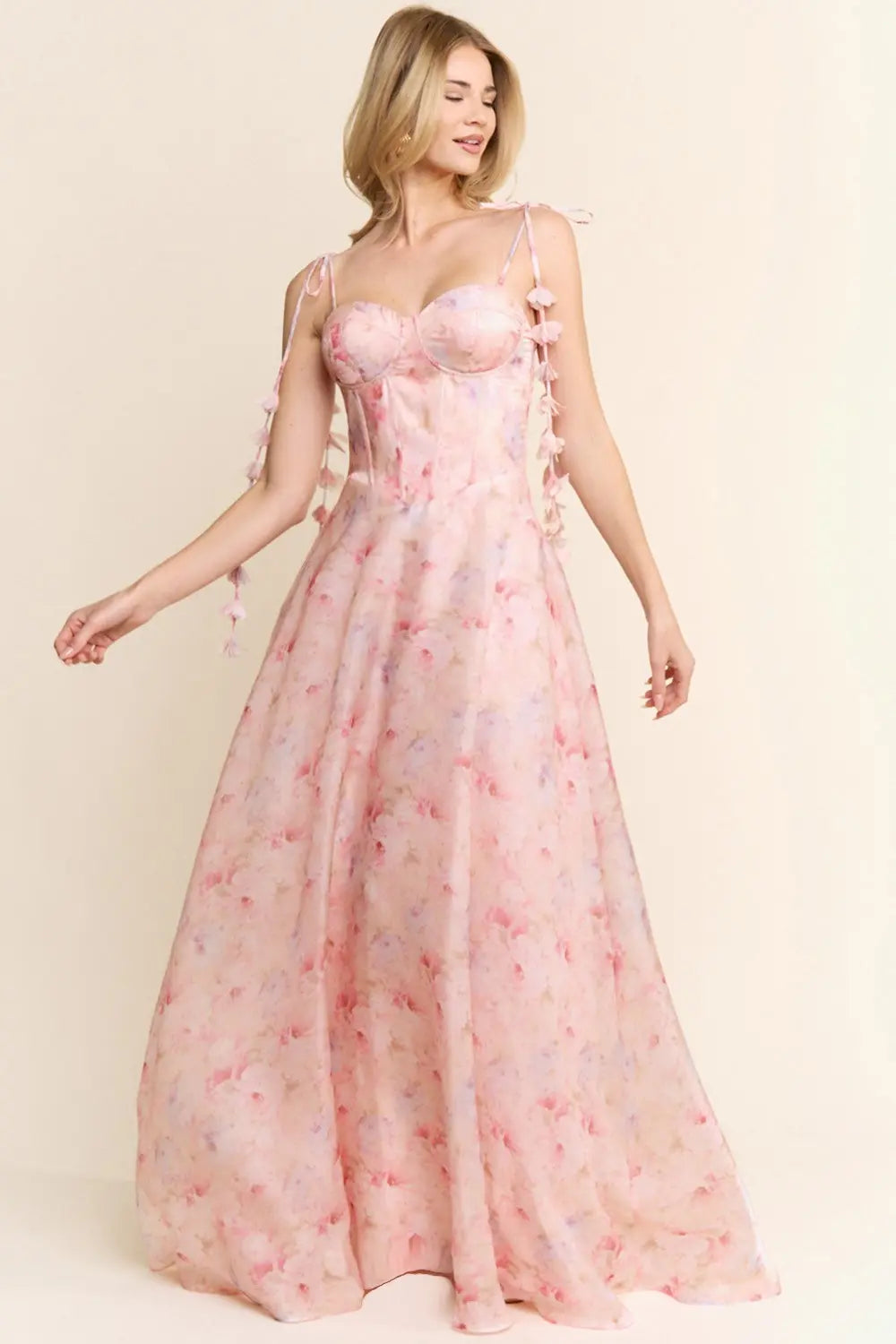 Vestido Largo en A Bustier Tirante Espagueti Rosa | V260213