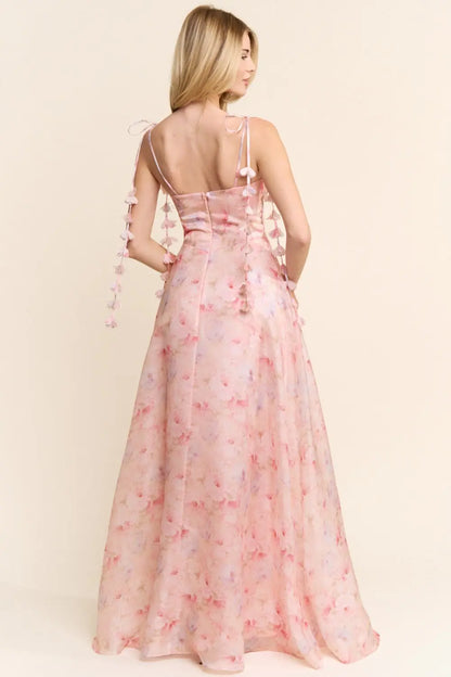 Vestido Largo en A Bustier Tirante Espagueti Rosa | V260213