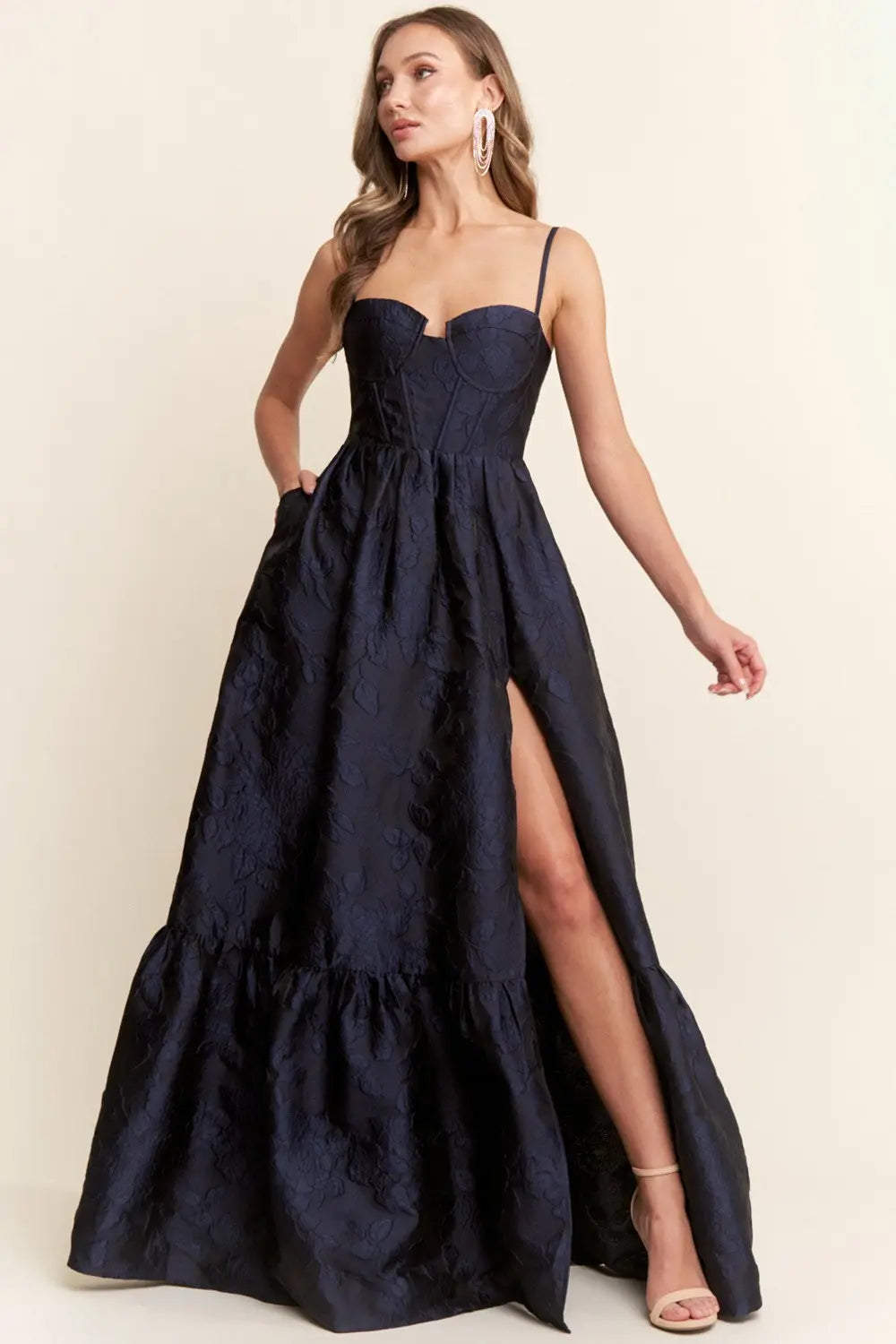 Vestido Azul Marino Corset con Abertura Lateral
