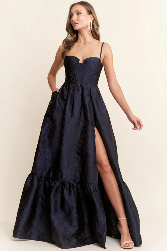 Vestido Azul Marino Corset con Abertura Lateral