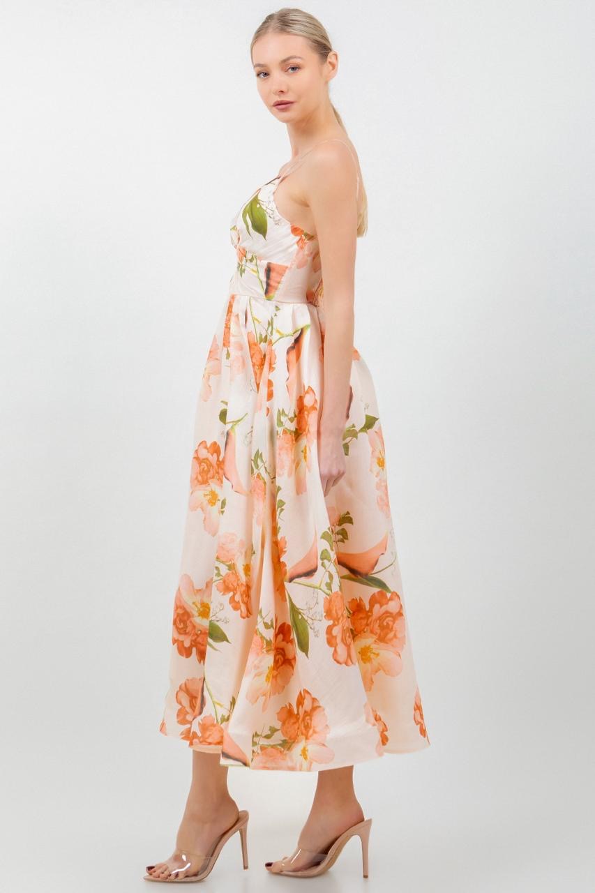 Vestido Midi  floral escote V ivory