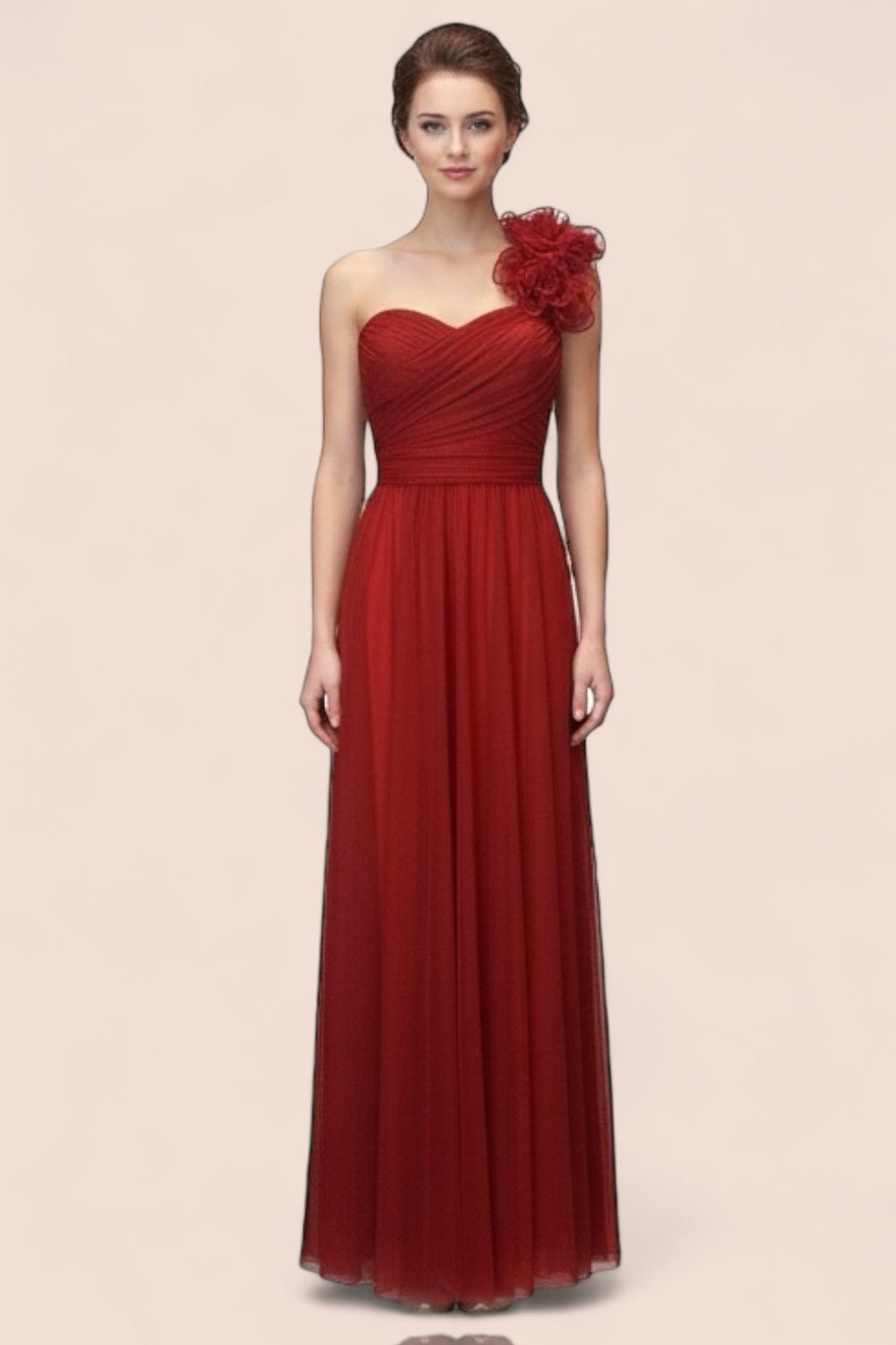 Vestido Largo tul con olanes un tirante