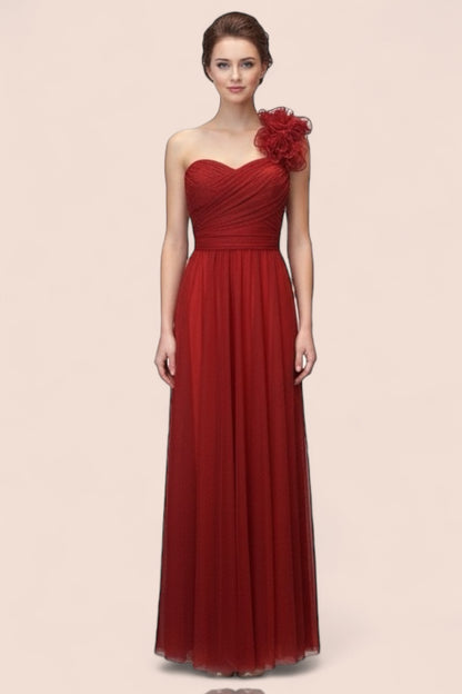 Vestido Largo tul con olanes un tirante