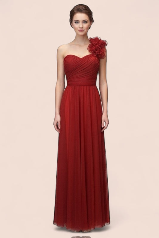 Vestido Largo tul con olanes un tirante