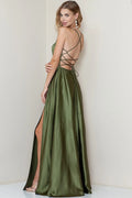 Vestido Largo en A Tul Escote V Olivo
