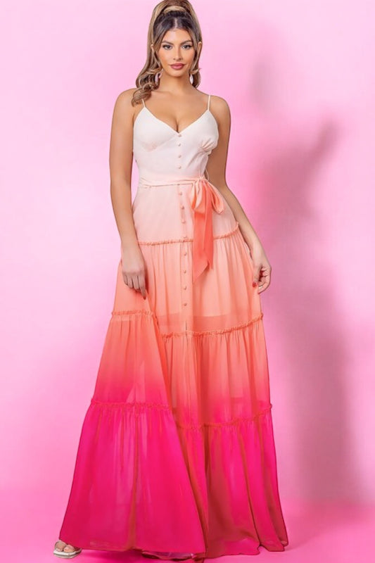 Vestido Largo con Botones ombree rosa