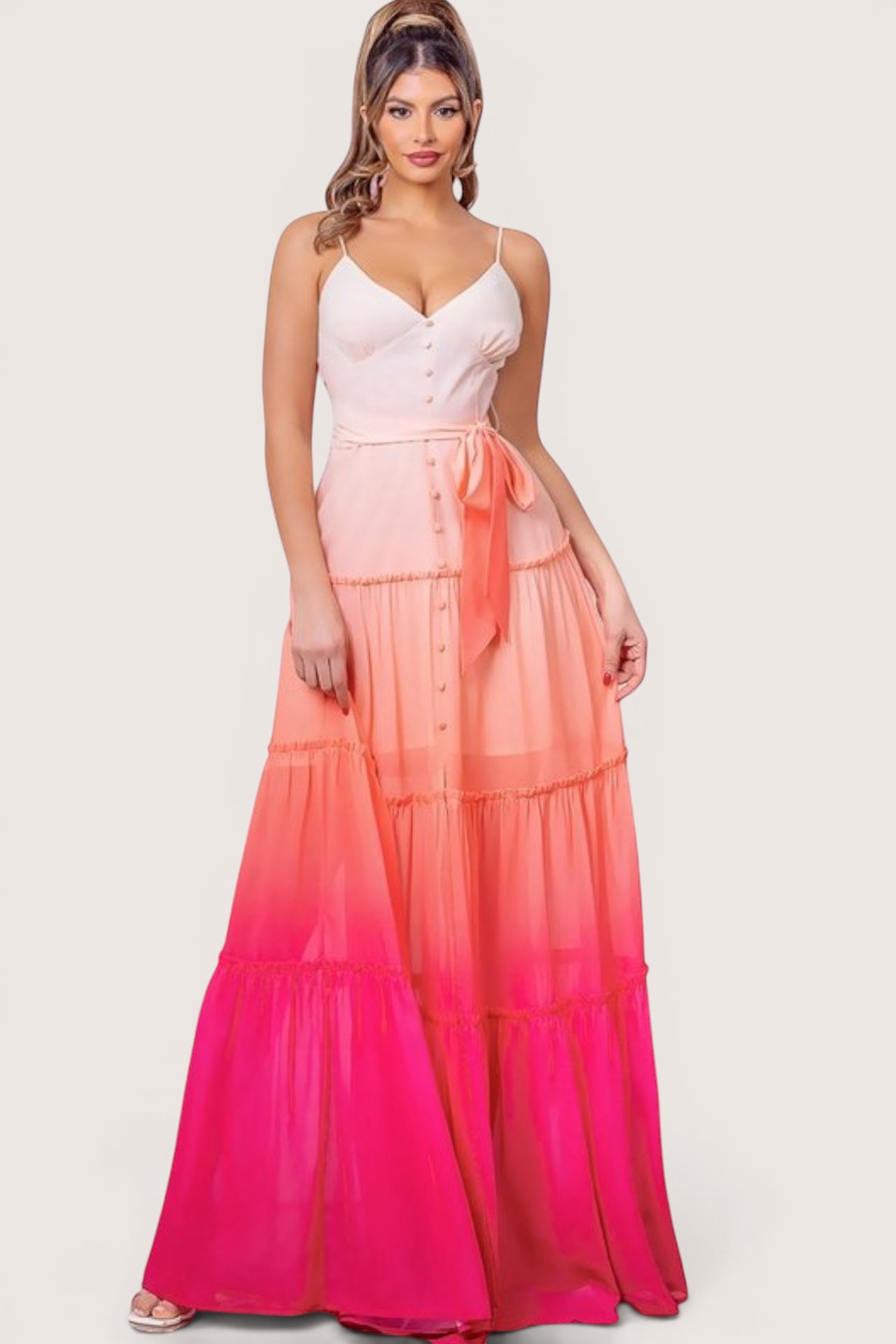 Vestido Largo con Botones ombree rosa