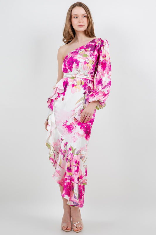 Vestido una manga floral Rosa