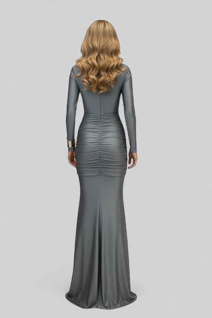 Vestido pegado manga larga gris