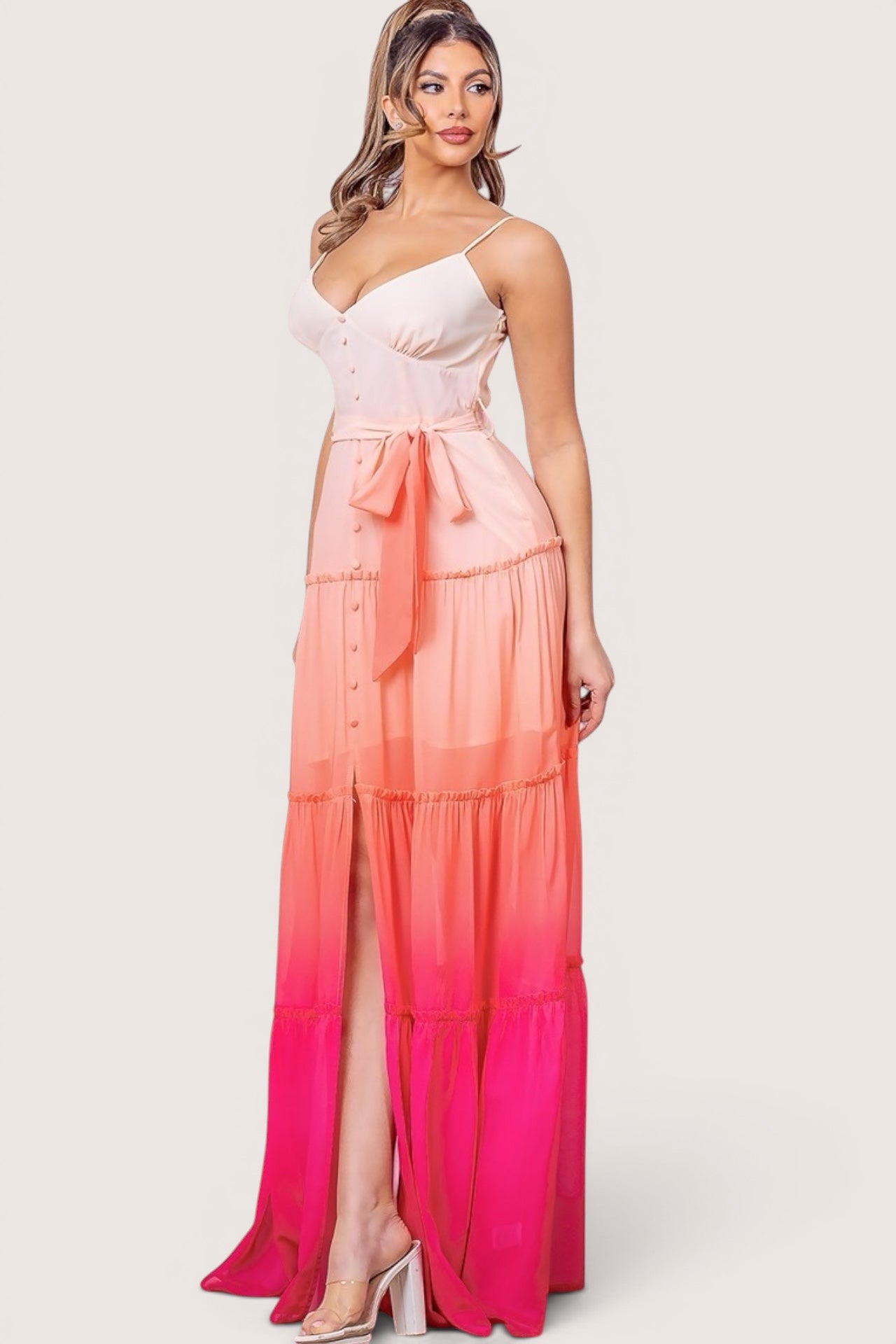 Vestido Largo con Botones ombree rosa