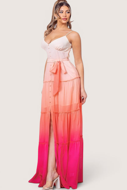 Vestido Largo con Botones ombree rosa