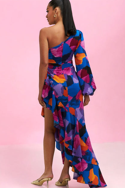 Vestido satinado una manga Colores