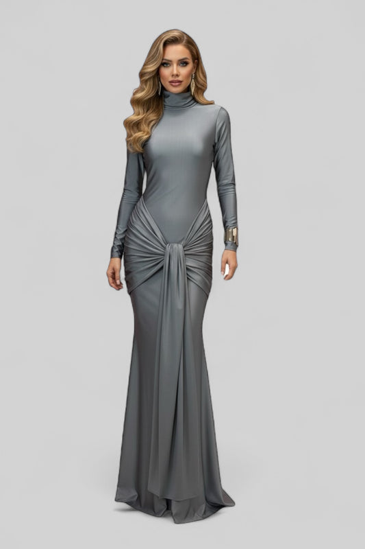 Vestido pegado manga larga gris