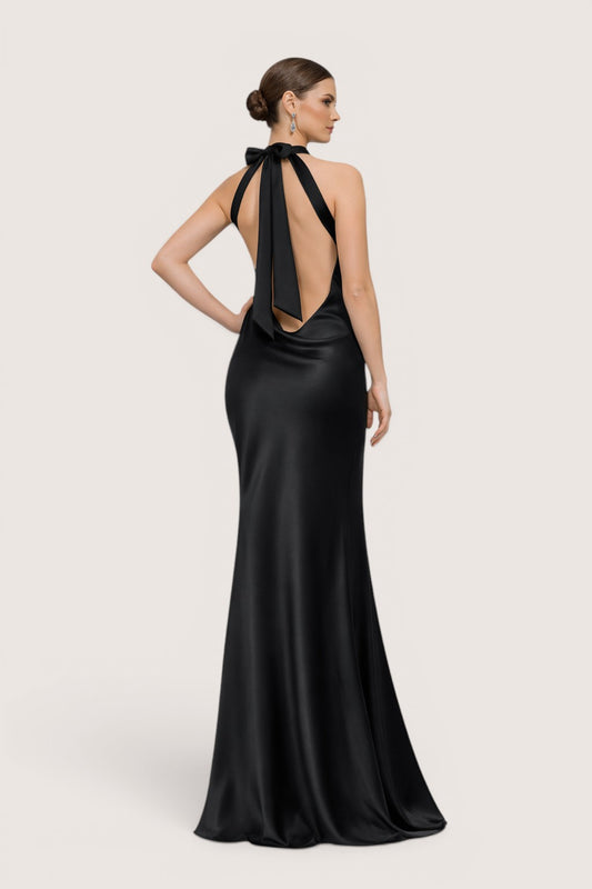 Vestido Largo Halter Satinado Negro